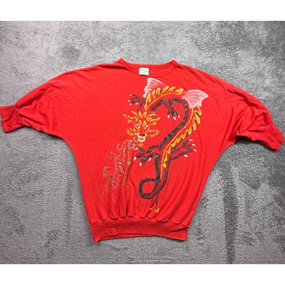 Vintage 80s Dragon Art Sweatshirt Sloppy Joes Paris Kentucky Red Fleece OS